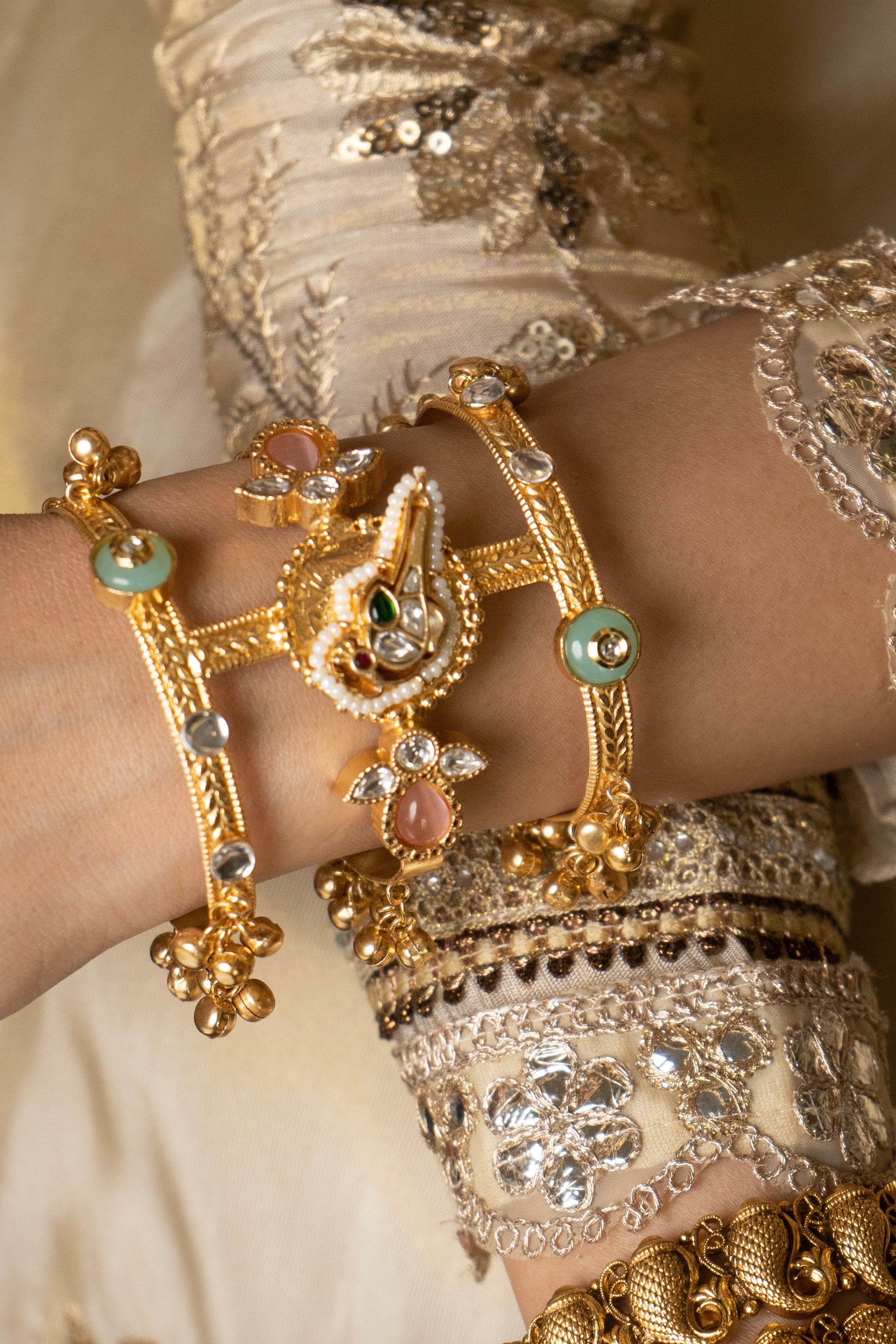 GOLD PLATED MULTI STONE HAND CUFF