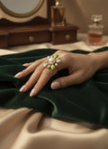 GREEN AND GOLD FLORAL RING WITH PEARL