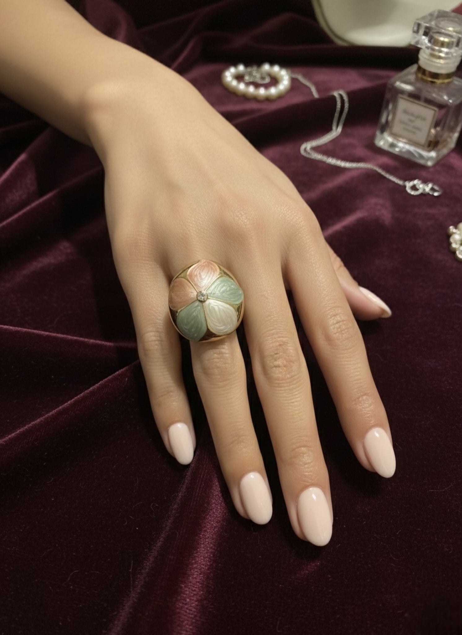 GOLD TONED FLORAL SELF DESIGN RING