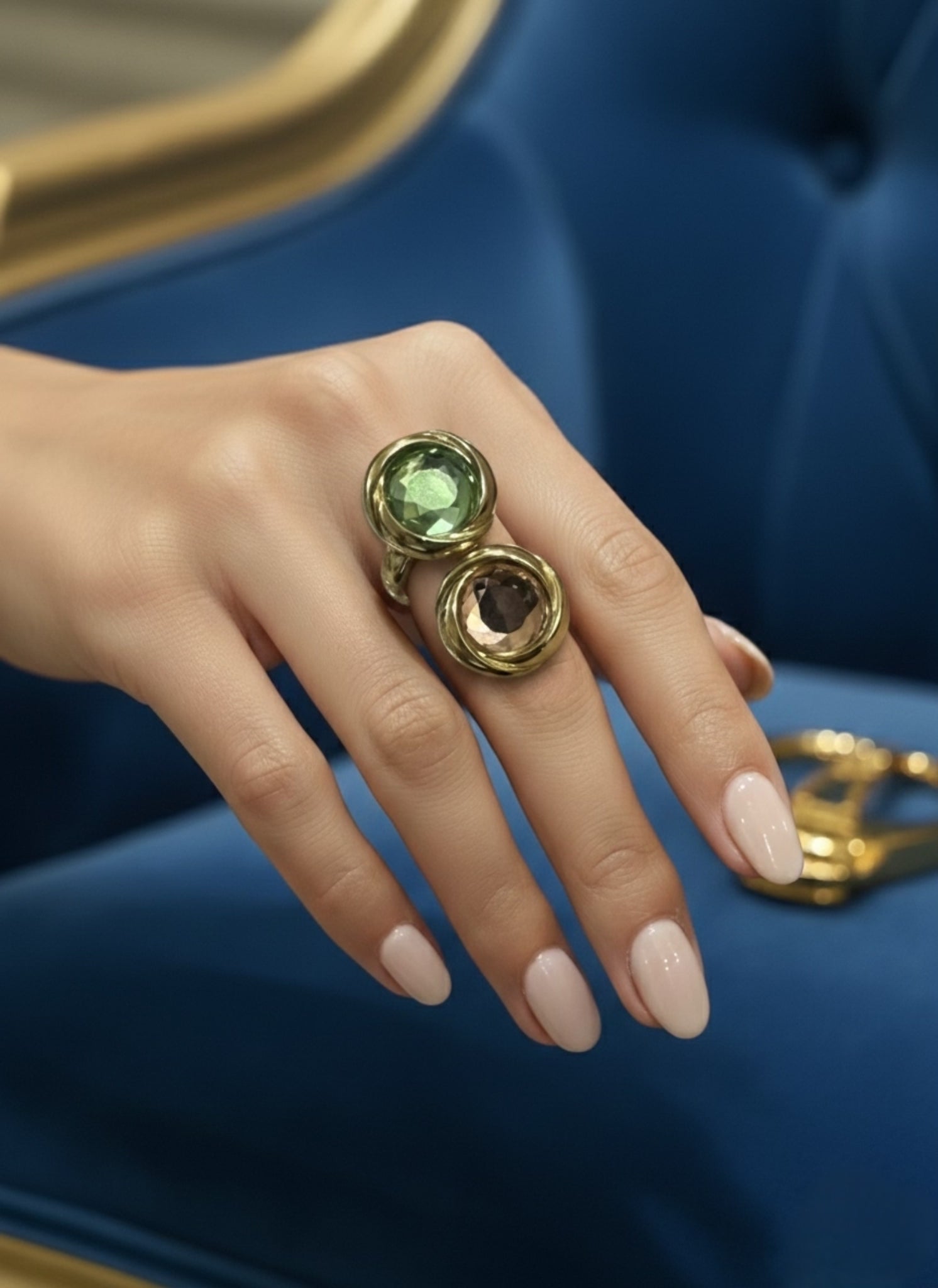 GOLD TONED DUAL STONE RING